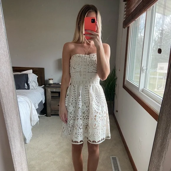 Adelyn Rae Dresses Xs Adelyn Rae Strapless White Eyelet Lace Dress Poshmark